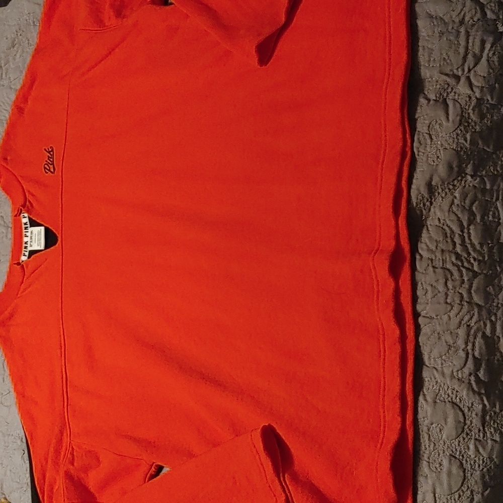 Red Pink sweat shirt with modified V neck